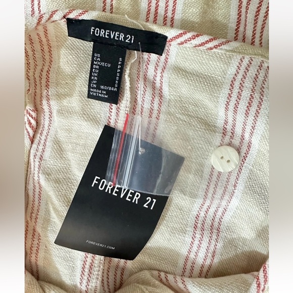 NWT Forever 21 Button Front Mini Woven Sundress Striped Linen Rayon - Picture 4 of 7